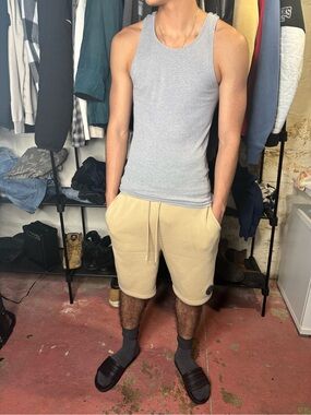 Carbon Men's Beige Athletic Drawstring Shorts